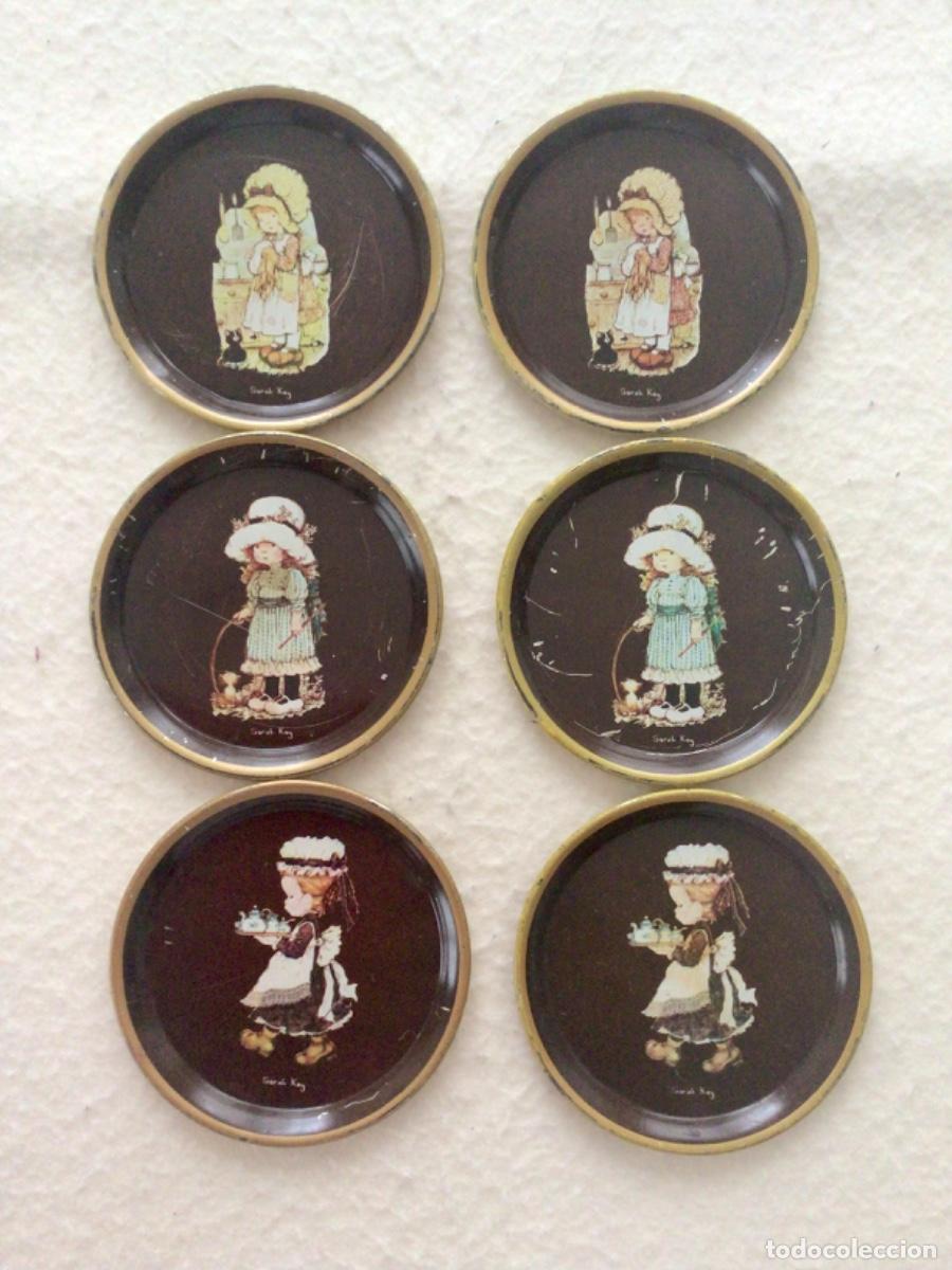 Coleccionismo: 6 Platitos o posavasos dibujos sarah kay.met&aacute;licos, vintage, antiguos.