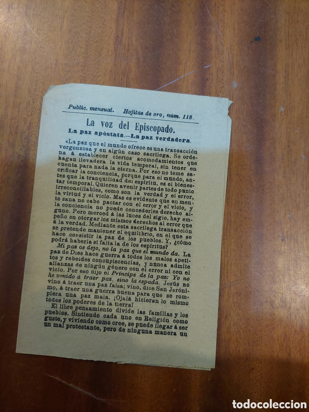 Collectionnisme: Publicaci&oacute;n la voz obispado 113 la paz apost&oacute;lica, la paz verdadera