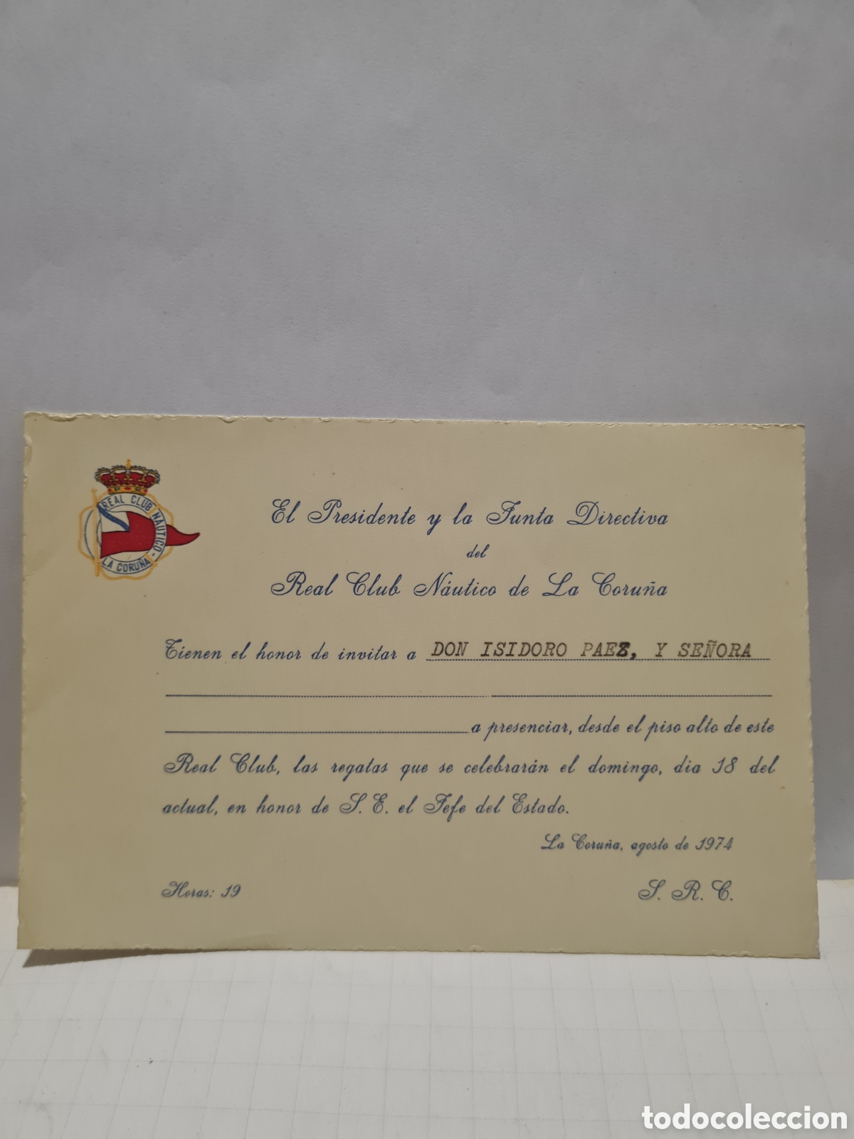 Coleccionismo: INVITACION DEL REAL CLUB NAUTICO DE LA CORU&Ntilde;A 1974. REGATAS HONOR JEFE DEL ESTADO