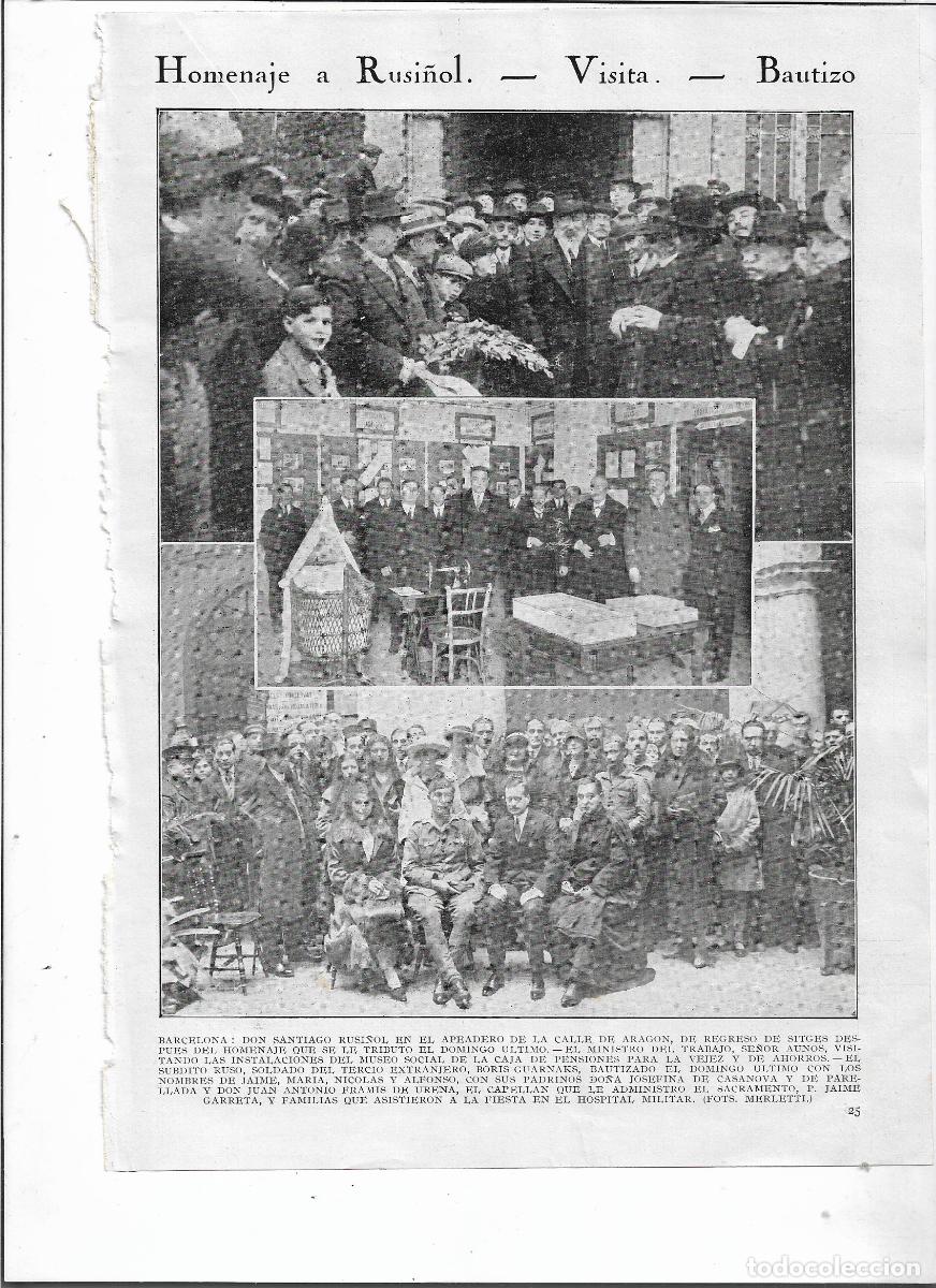 Coleccionismo: A&Ntilde;O 1926 RECORTE PRENSA BARCELONA APEADERO CALLE ARAGON LLEGADA SANTIAGO RUSI&Ntilde;OL HOMENAJE