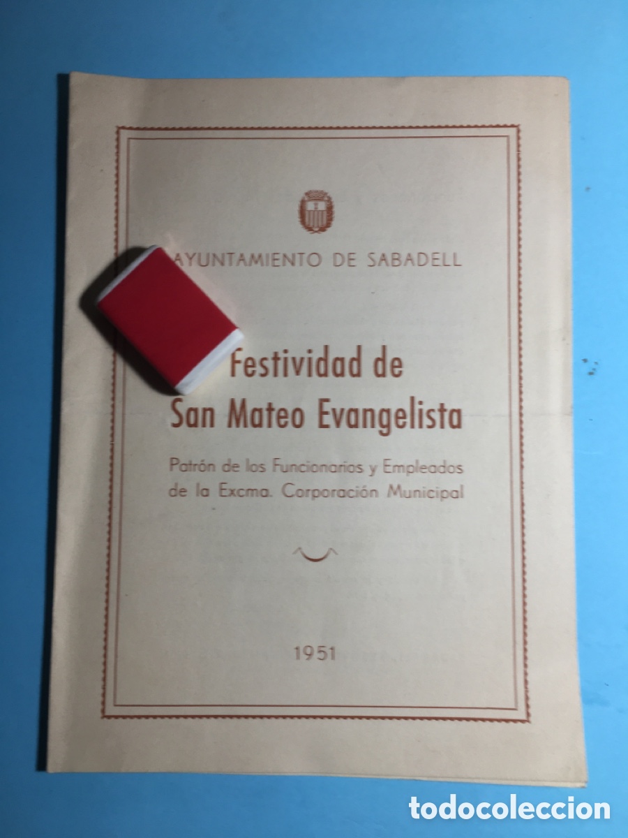 Coleccionismo: 1951 SABADELL FESTIVIDAD DE SAN MATEO EVANGELISTA PATR&Oacute;N FUNCIONARIOS EMPLEADOS MUNICIPALES