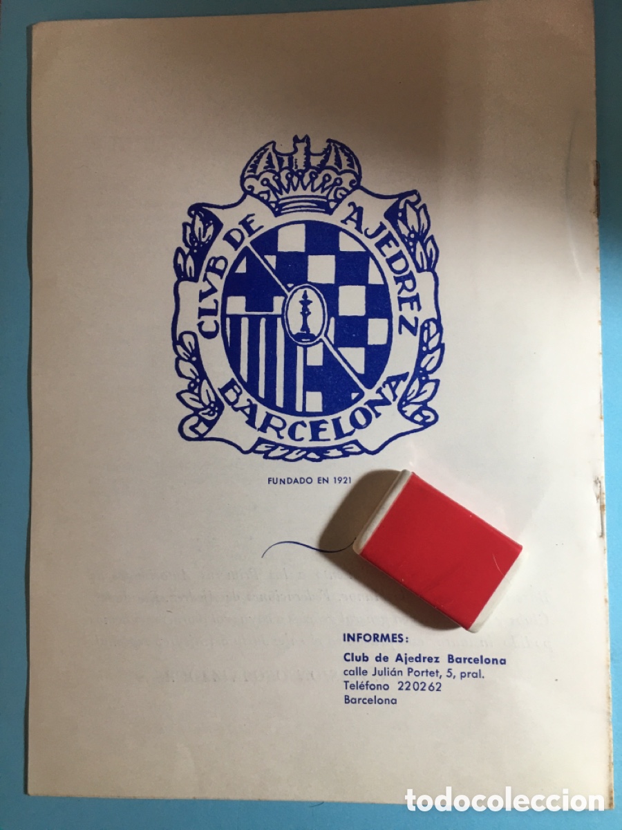 Coleccionismo: 1960 1&ordm; TROFEO RICARDO A. OLLER ORGANIZADO POR CLUB AJEDREZ BARCELONA EN PALACIO MUNICIPAL DEPORTES