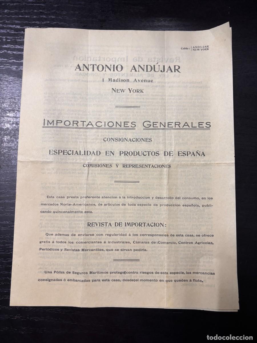 Coleccionismo: REVISTA DE IMPORTACI&Oacute;N. ALIMENTOS Y DROGAS. ANTONIO AND&Uacute;JAR. 1910