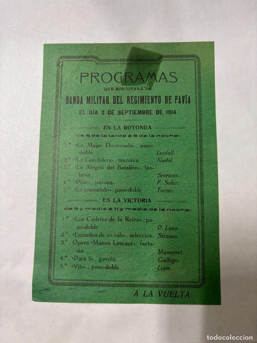 Coleccionismo: PROGRAMAS DE LA BANDA MILITAR DEL REGIMIENTO DE PAV&Iacute;A. VALENCIA, 1914.