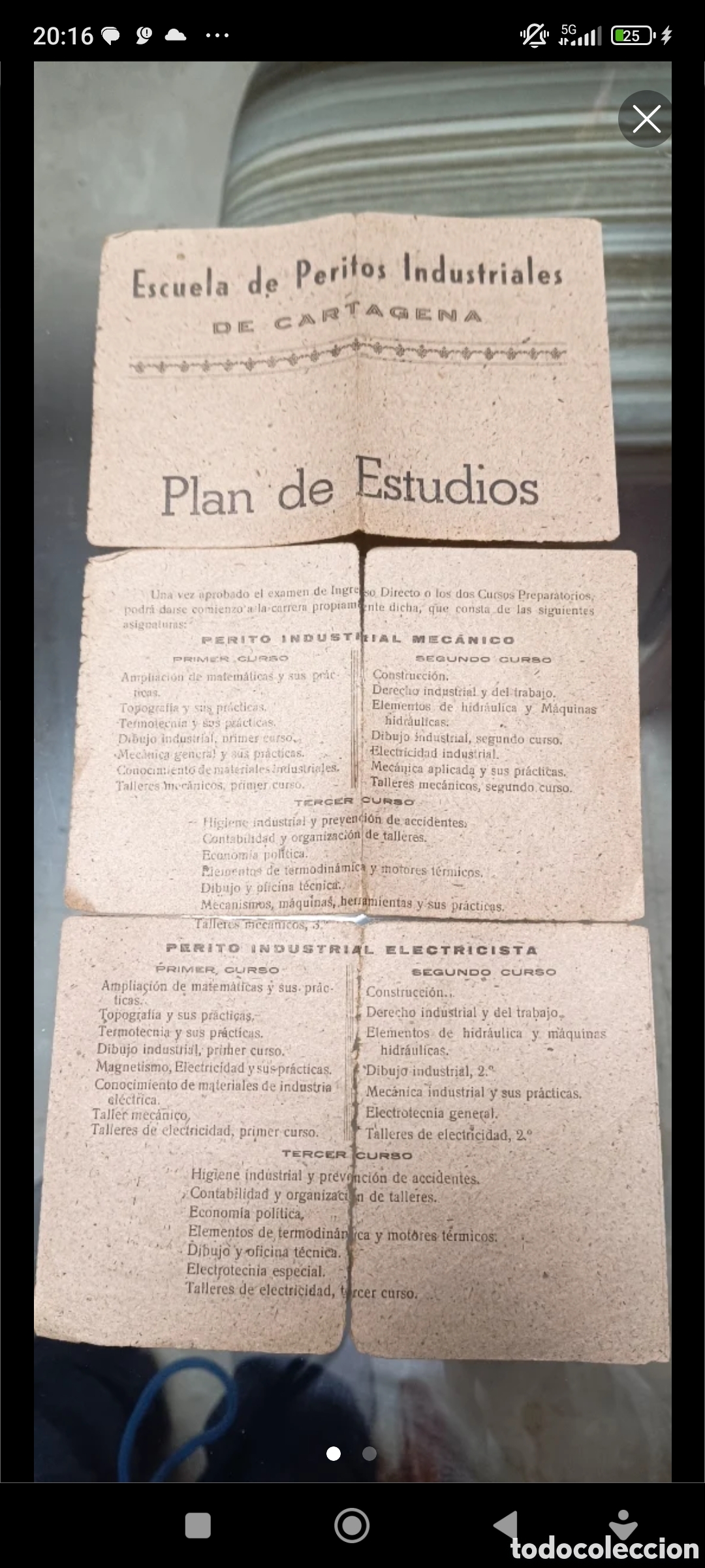 Colecionismo: Antiguo plan estudios escuela peritos de Cartagena