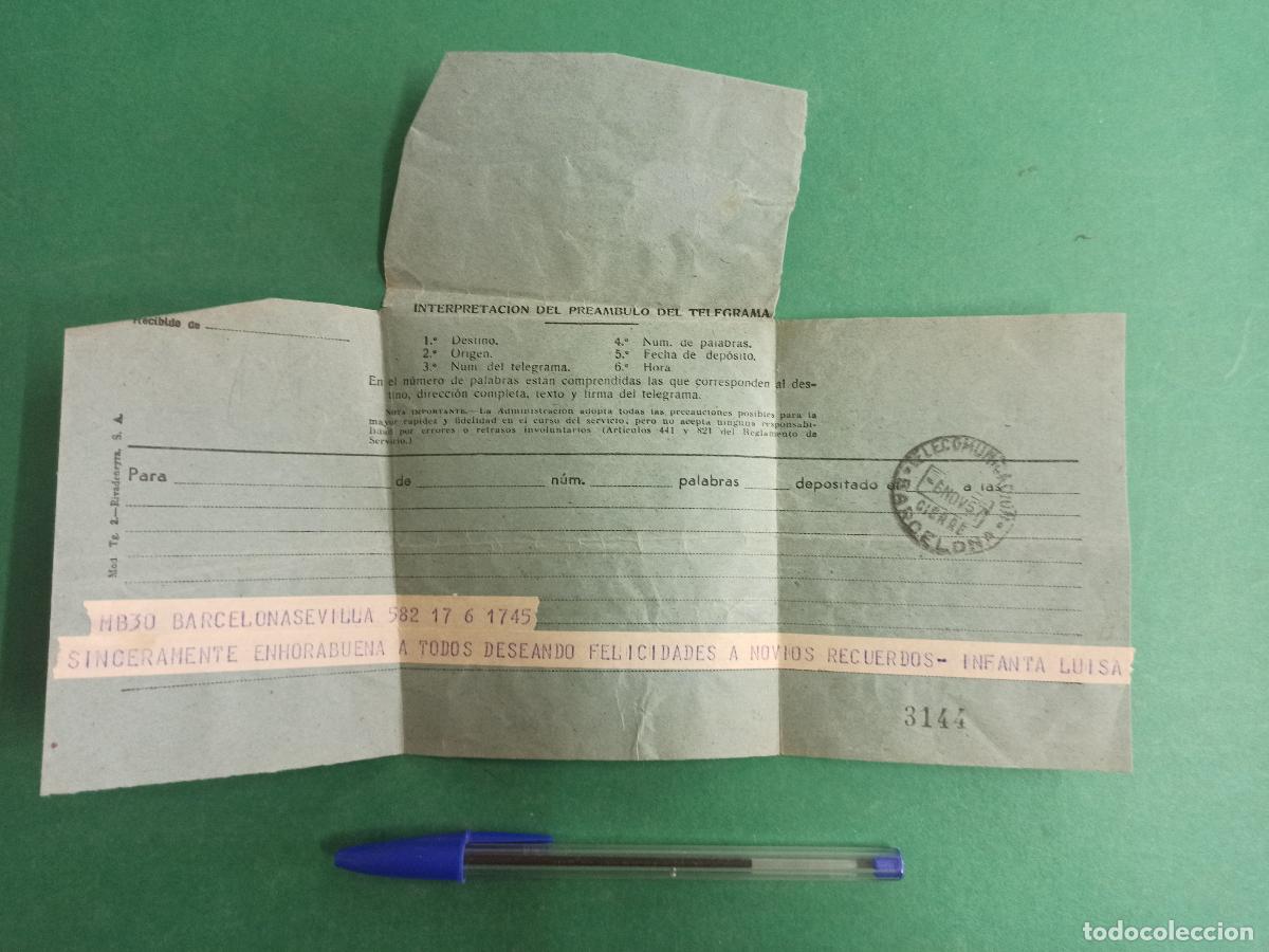 Coleccionismo: Original y antiguo telegrama a&ntilde;o 1957. De la Infanta Luisa de Orleans a la Condesa Munter.