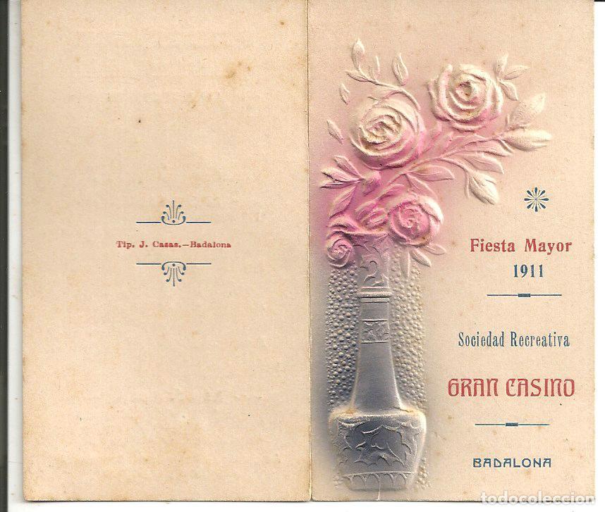 Coleccionismo: PROGRAMA FIESTA MAYOR DE BADALONA, A&Ntilde;O 1911 - SOCIEDAD RECREATIVA GRAN CASINO