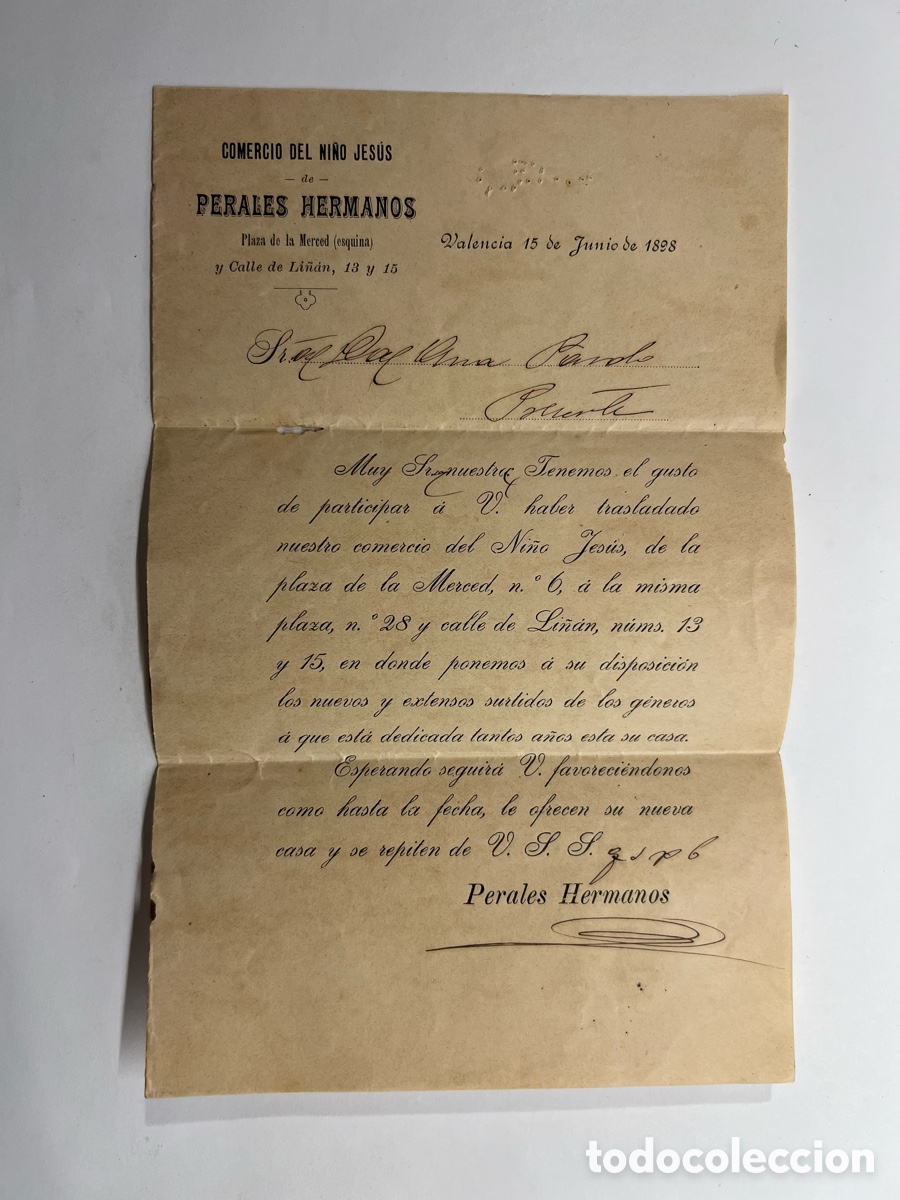 Coleccionismo: VALENCIA Comercios Desaparecidos.. COMERCIO DEL NI&Ntilde;O JES&Uacute;S de PERALES HERMANOS (a.1898)