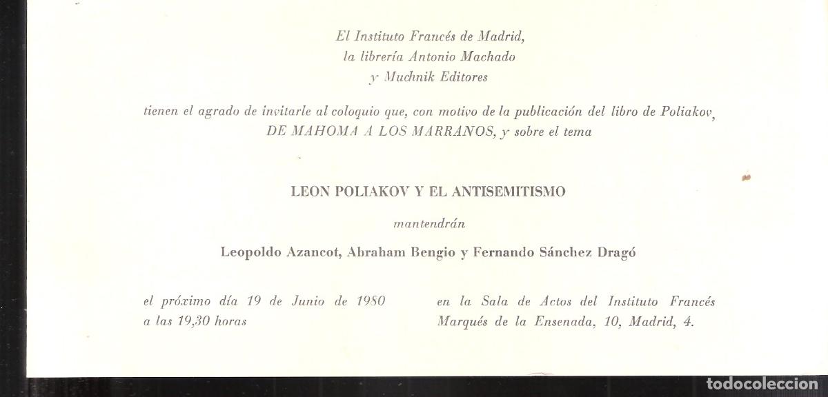 Collecting paper: Le&oacute;n Poliakov y el antisemitismo. *De Mahoma a los marranos*. Junio 1980.Instituto Franc&eacute;s de Madrid