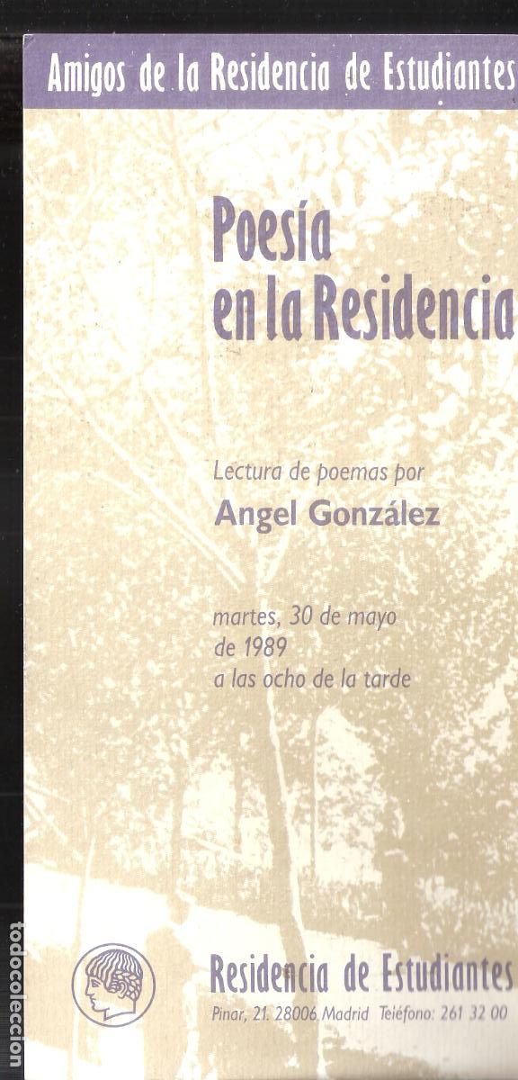 Collecting paper: Angel Gonz&aacute;lez, Poes&iacute;a. Mayo 1989. Residencia de Estudiantes, Madrid, Tarjeta. 21x10 cm.