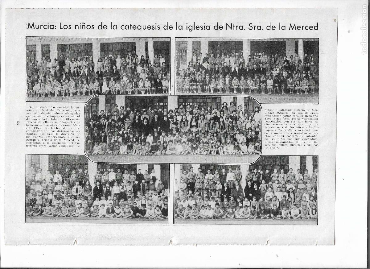 Coleccionismo: A&Ntilde;O 1933 RECORTE PRENSA MURCIA NI&Ntilde;OS DE LA CATEQUESIS DE LA IGLESIA DE NUESTRA SE&Ntilde;ORA DE LA MERCED