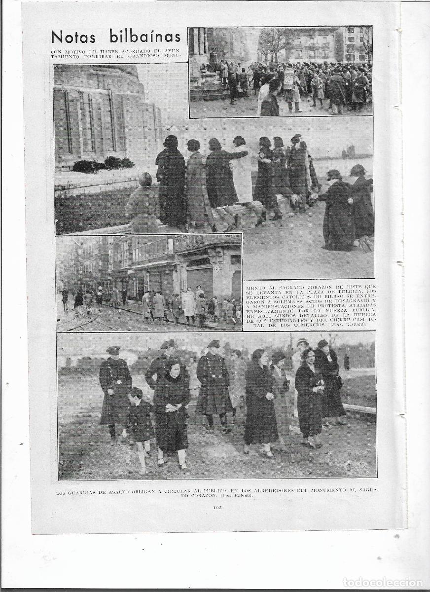Coleccionismo: A&Ntilde;O 1933 RECORTE PRENSA BILBAO PROTESTAS DECISION AYUNTAMIENTO DERRIBO MONUMENTO SAGRADO CORAZON