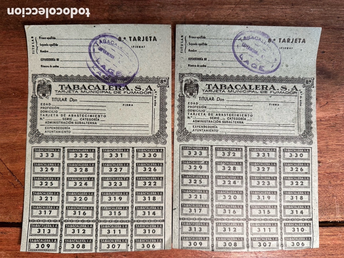 Coleccionismo: Tarjeta de fumador racionamiento tabaco guerra civil