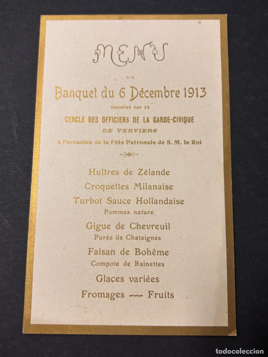 Coleccionismo: MEN&Uacute; DE BANQUETE. CIRCULO DE OFICIALES DE LA GUARDIA CIVICA DE VERVIERS. BELGICA, 1913