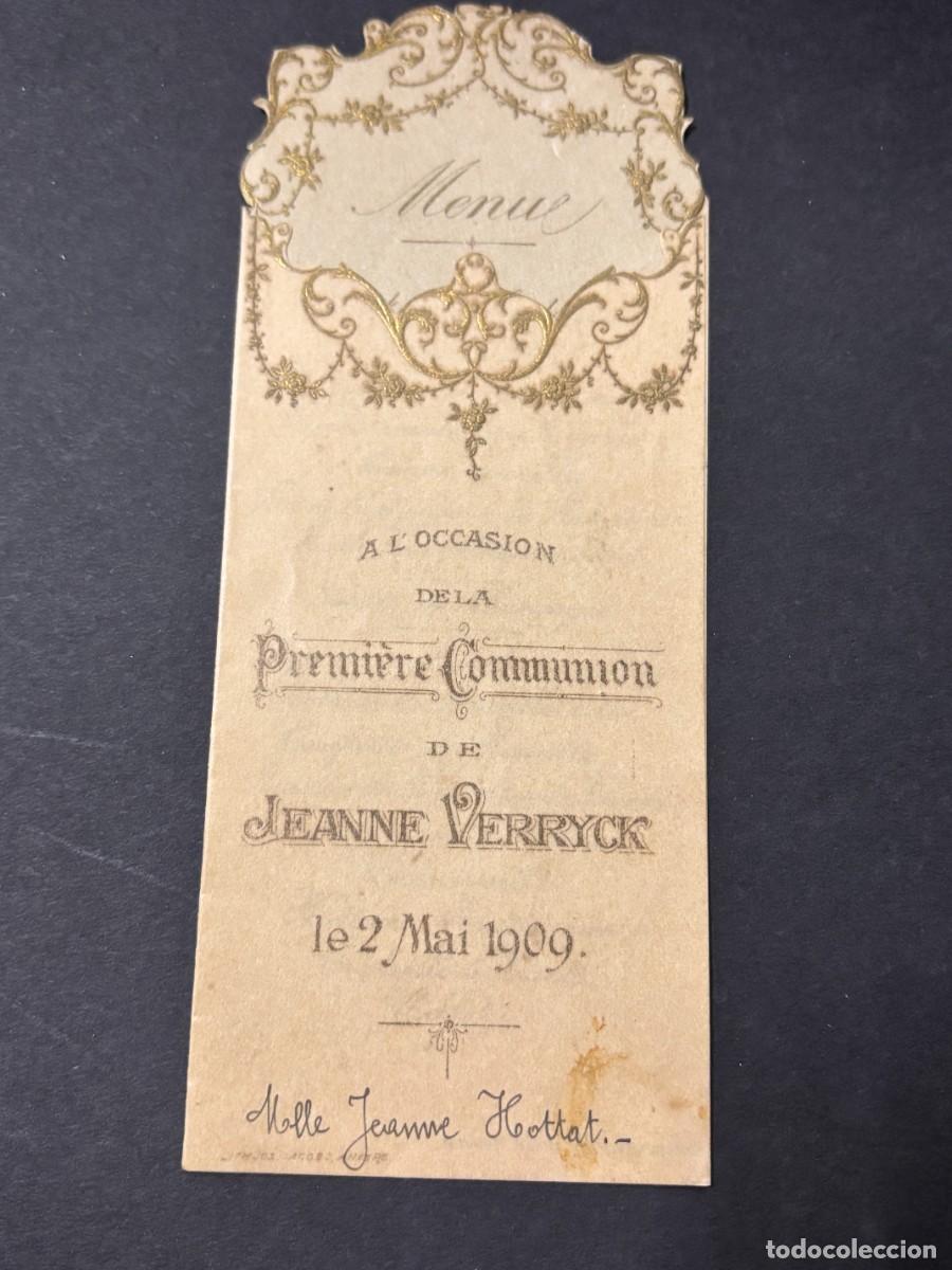 Collecting paper: MEN&Uacute; DE BANQUETE DE PRIMERA COMUNI&Oacute;N DE JEANNE VERRYCK. MAYO 1909. VER FOTOS