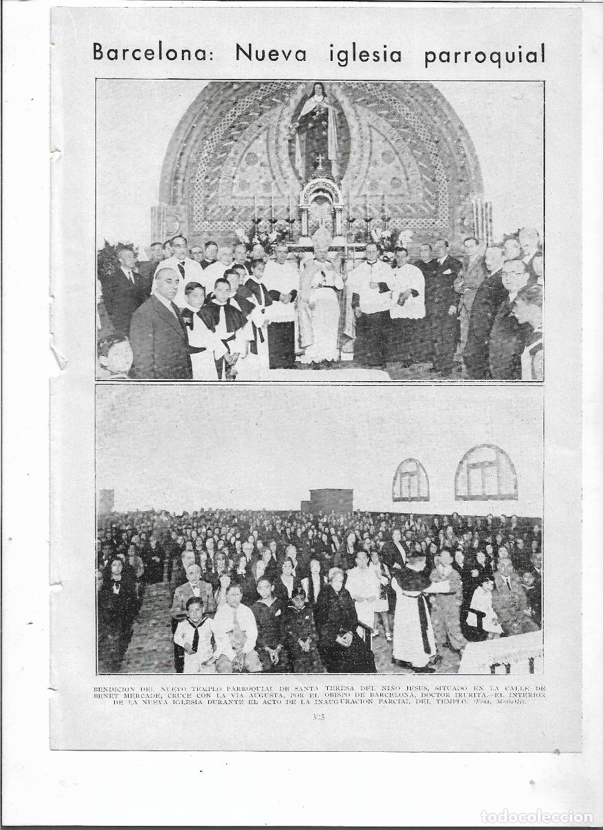 Coleccionismo: A&Ntilde;O 1933 RECORTE PRENSA BARCELONA INAUGURACION NUEVA IGLESIA PARROQUIAL DE SANTA TERESA DE JESUS