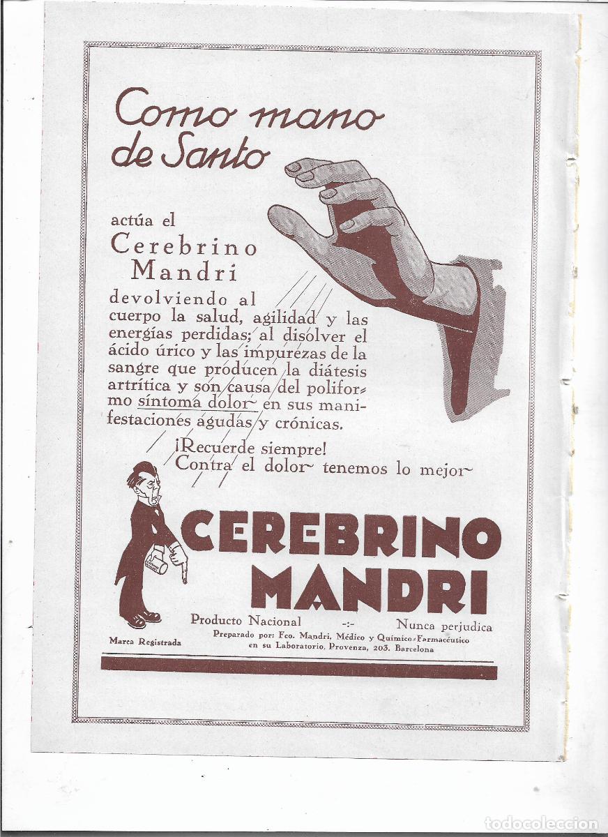 Coleccionismo: A&Ntilde;O 1933 RECORTE PRENSA PUBLICIDAD CEREBRINO MANDRI LABORATORIO PROVENZA BARCELONA RECONSTITUYENTE