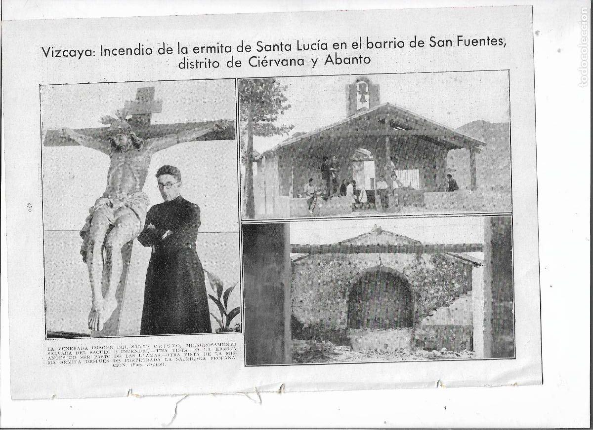 Collecting paper: A&Ntilde;O 1933 RECORTE PRENSA INCENDIO ERMITA DE SANTA LUCIA BARRIO SAN FUENTES CIEVANA ABANTO