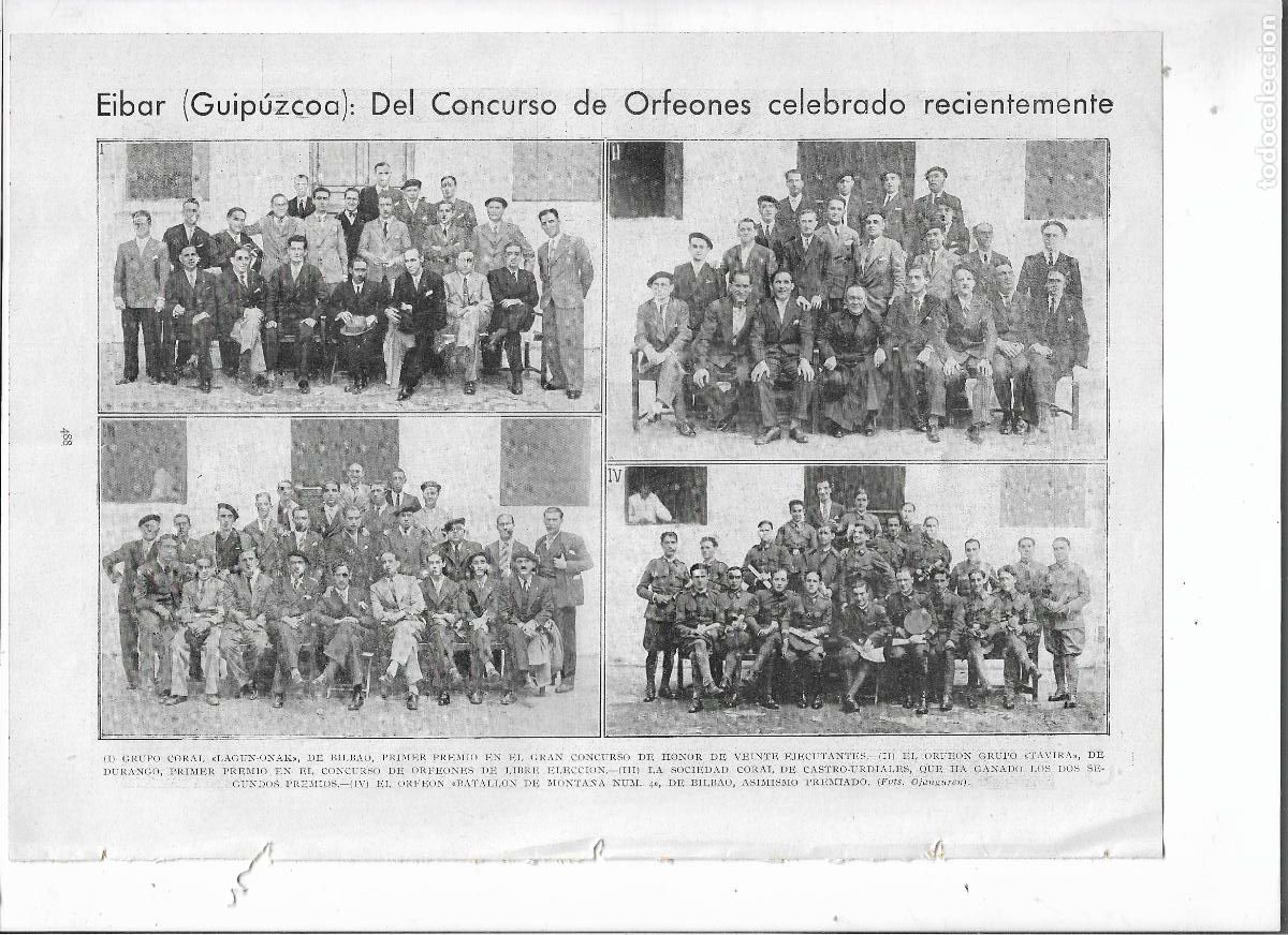 Coleccionismo: 1933 RECORTE PRENS EIBAR CONCURSO ORFEON CORAL LAGUN ONAK TAVIRA BATALLON DE MONTA&Ntilde;A CASTRO URDIALES