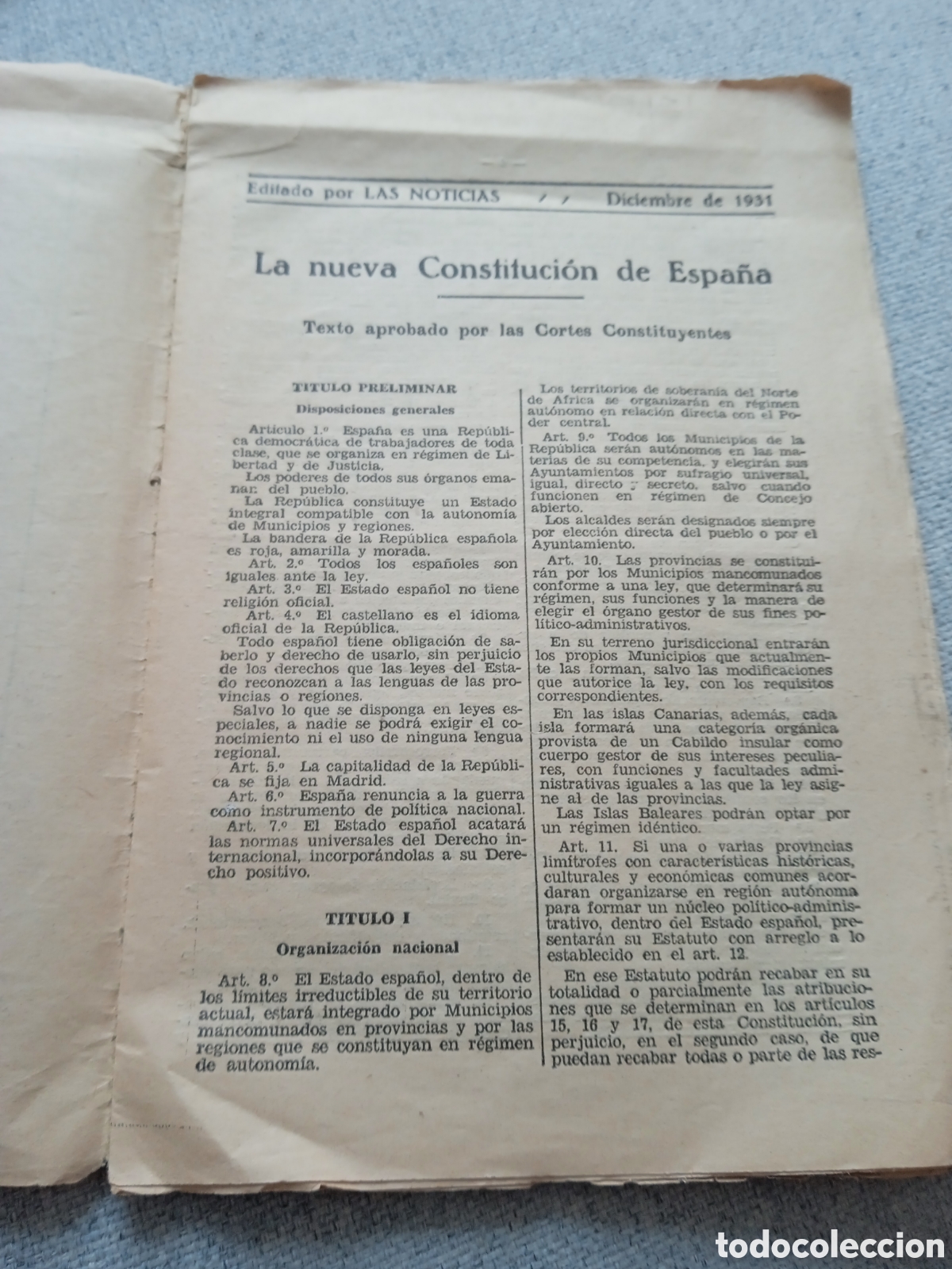Coleccionismo: Texto nueva Constituci&oacute;n Rep&uacute;blica 1931 - Foto 2