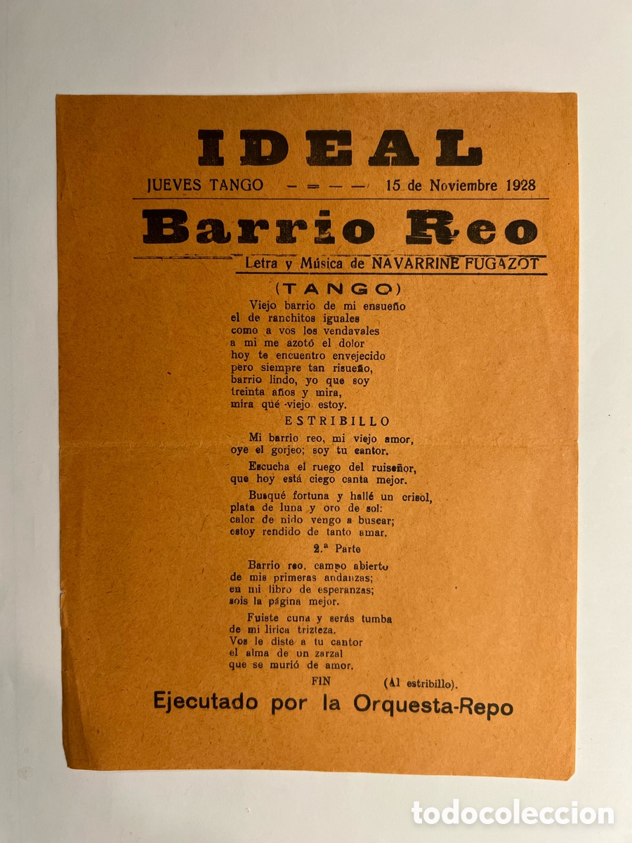 Collecting paper: TEATRO IDEAL, Villanueva de Castell&oacute;n? Barrio Reo. TANGO, (a.1928)