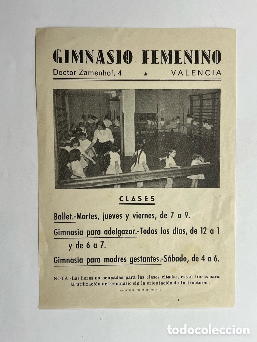 Collecting paper: VALENCIA. GIMNASIO FEMENINO Ballet, Gimnasia para adelgazar, Gimnasia para madres gestante (h.1980?)