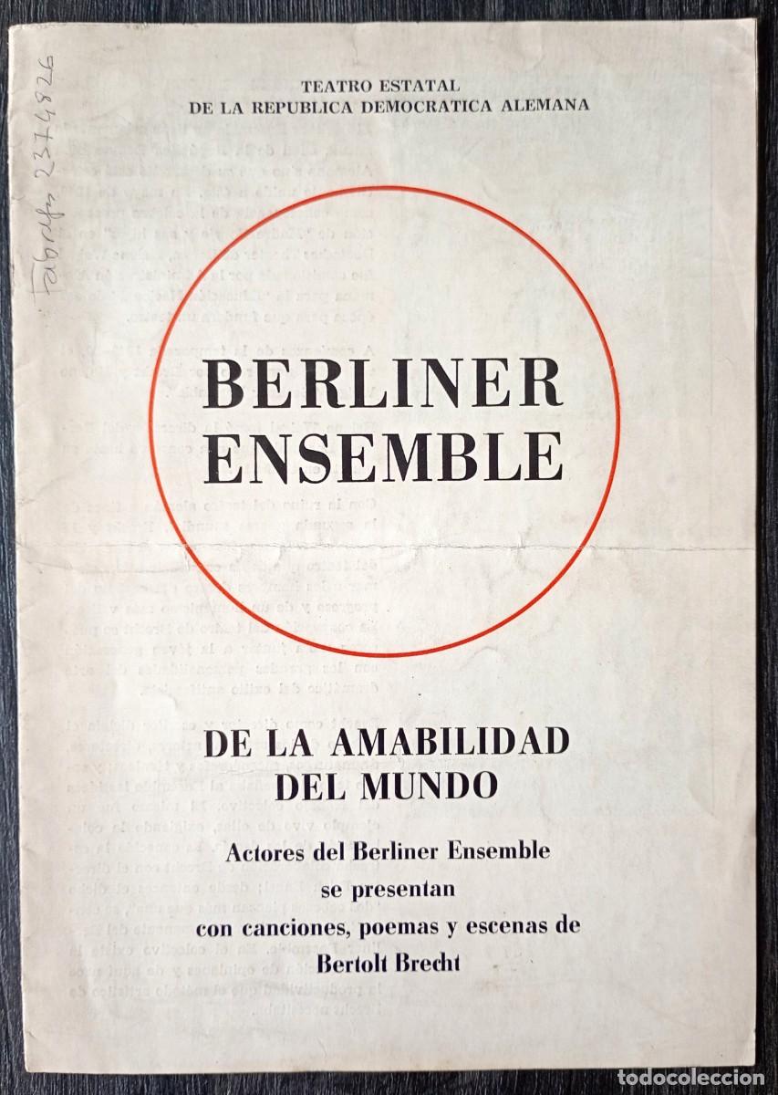 Coleccionismo: Berliner Ensemble . De la amabilidad del mundo . 1982