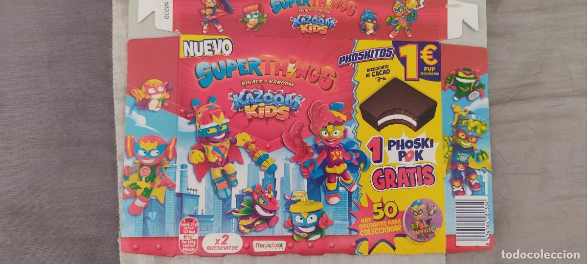 Coleccionismo: Lote caja y envoltorios de phoskitos superthings - Foto 3