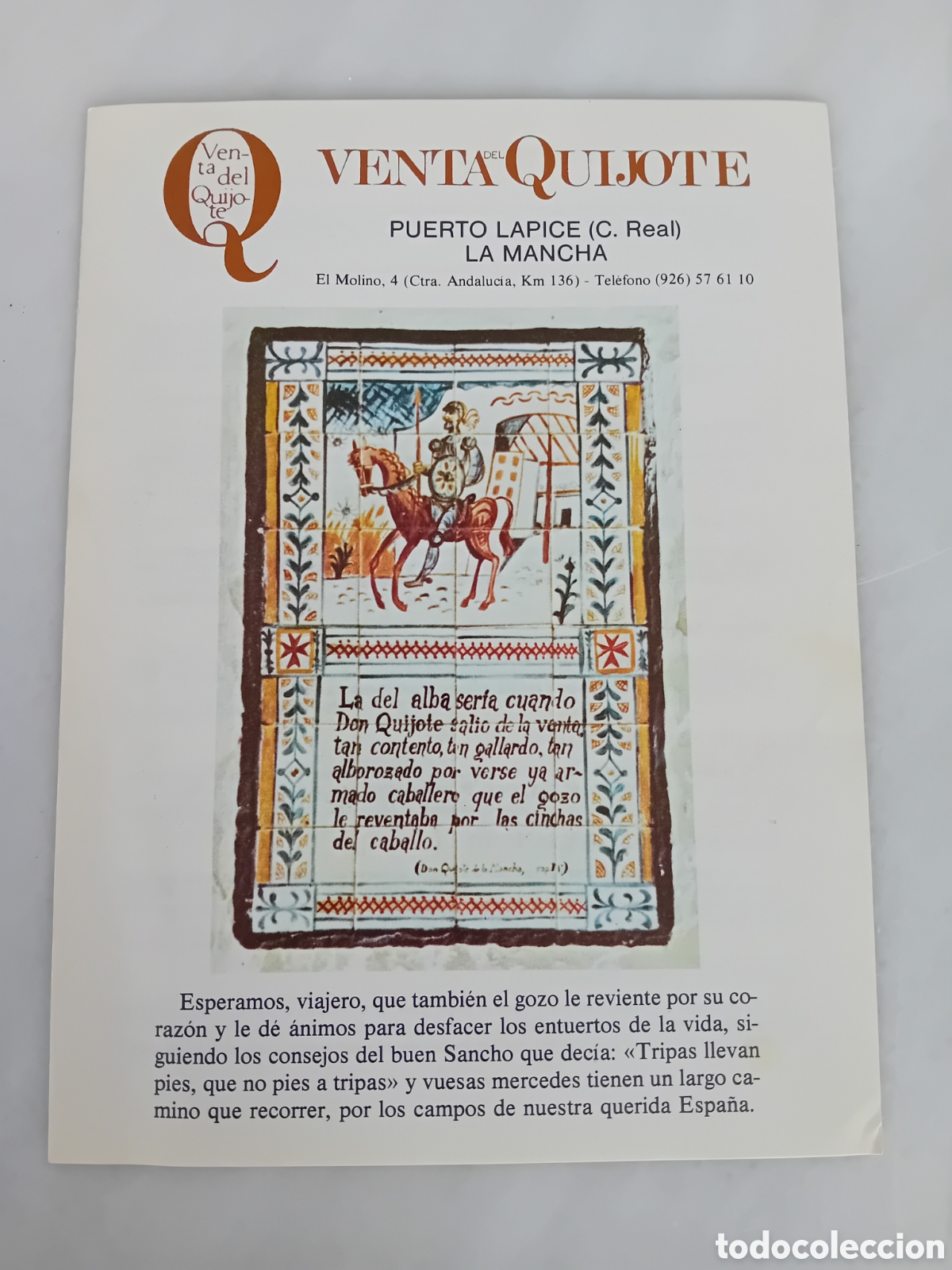 Coleccionismo: Recetas del Quijote. Venta del Quijote Puerto Lapice