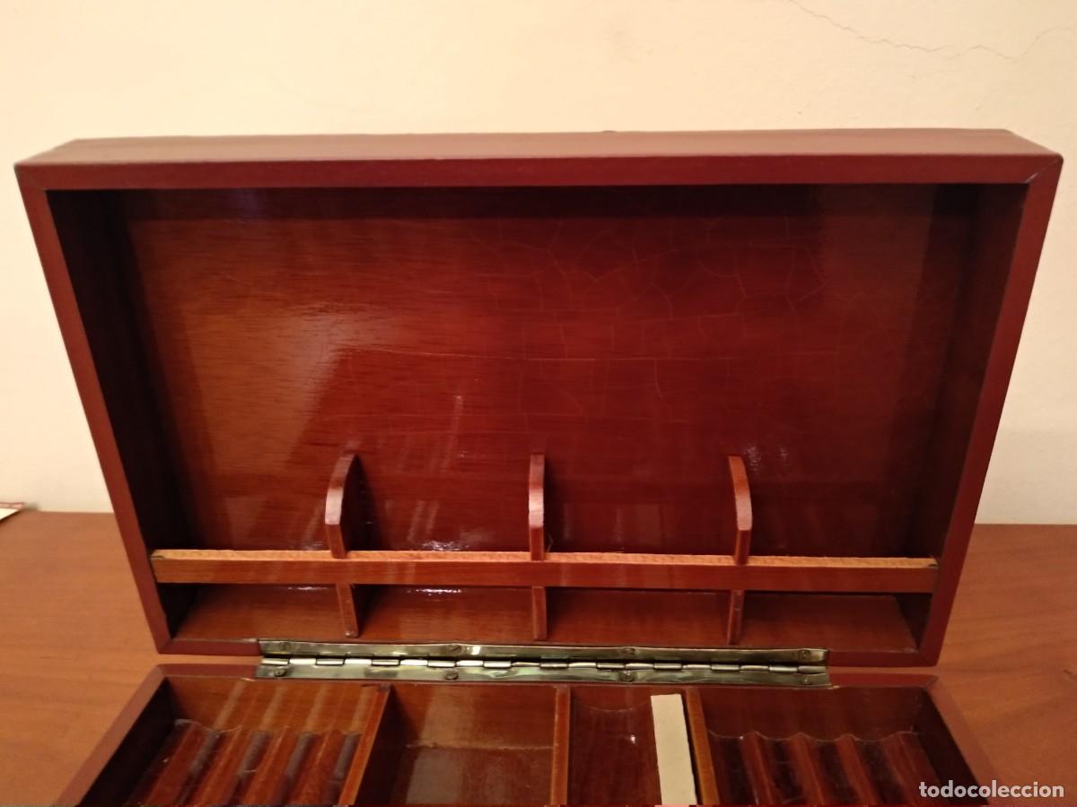 Coleccionismo: CAJA DE TABACO, MADERA Y PIEL, VINTAGE - Foto 5