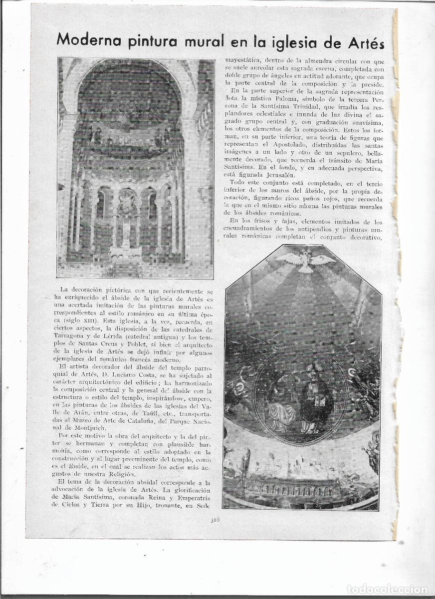 Sammelleidenschaft Papier: A&Ntilde;O 1935 RECORTE PRENSA MODERNA PINTURA MURAL IGLESIA DE ARTES BAGES POR LUCIANO COSTA