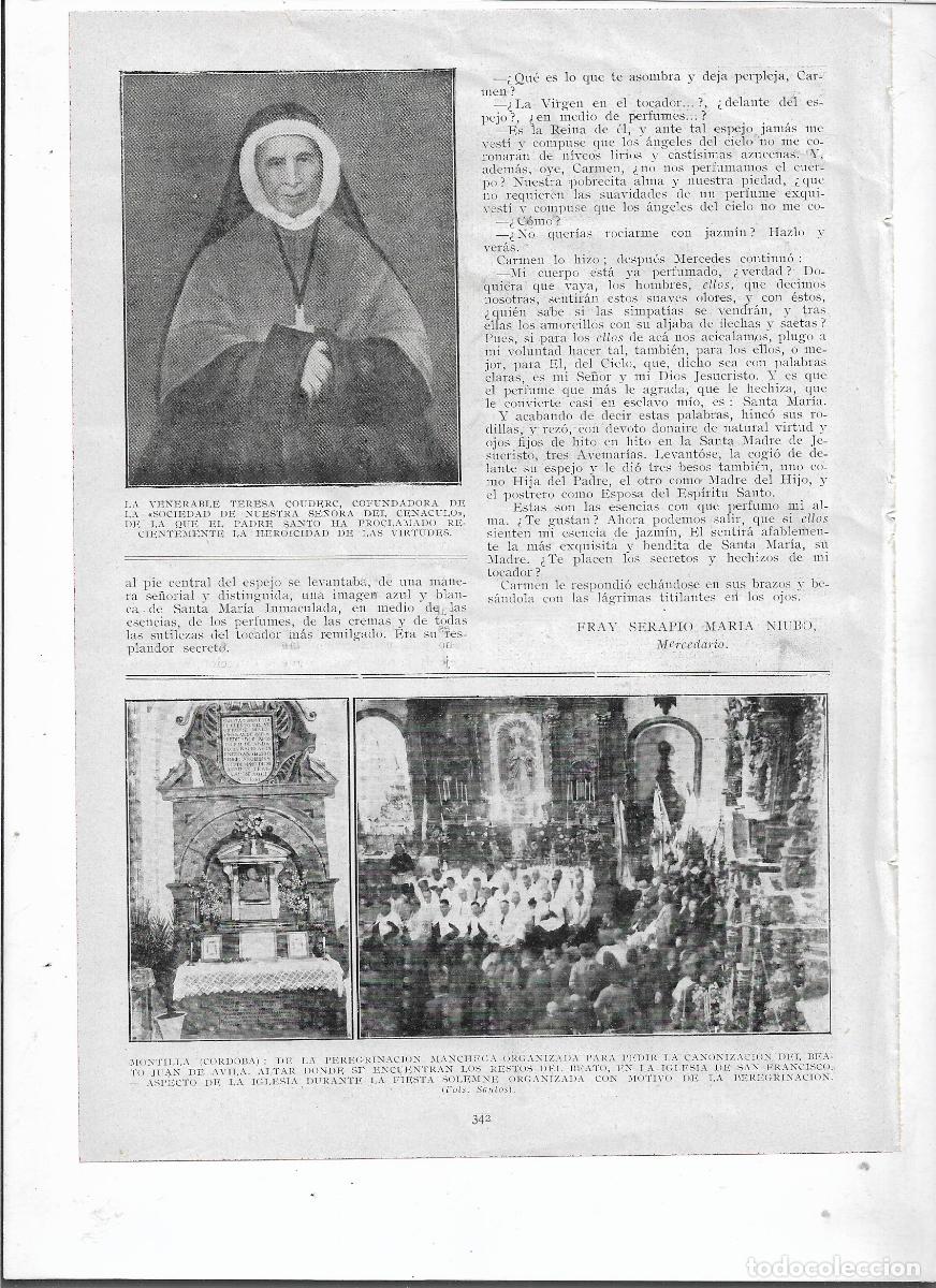 Coleccionismo: A&Ntilde;O 1935 RECORTE PRENS MONTILLA CORDOBA PEREGRINACION PEDIR CANONIZACION JUAN DE AVILA ALTAR IGLESIA
