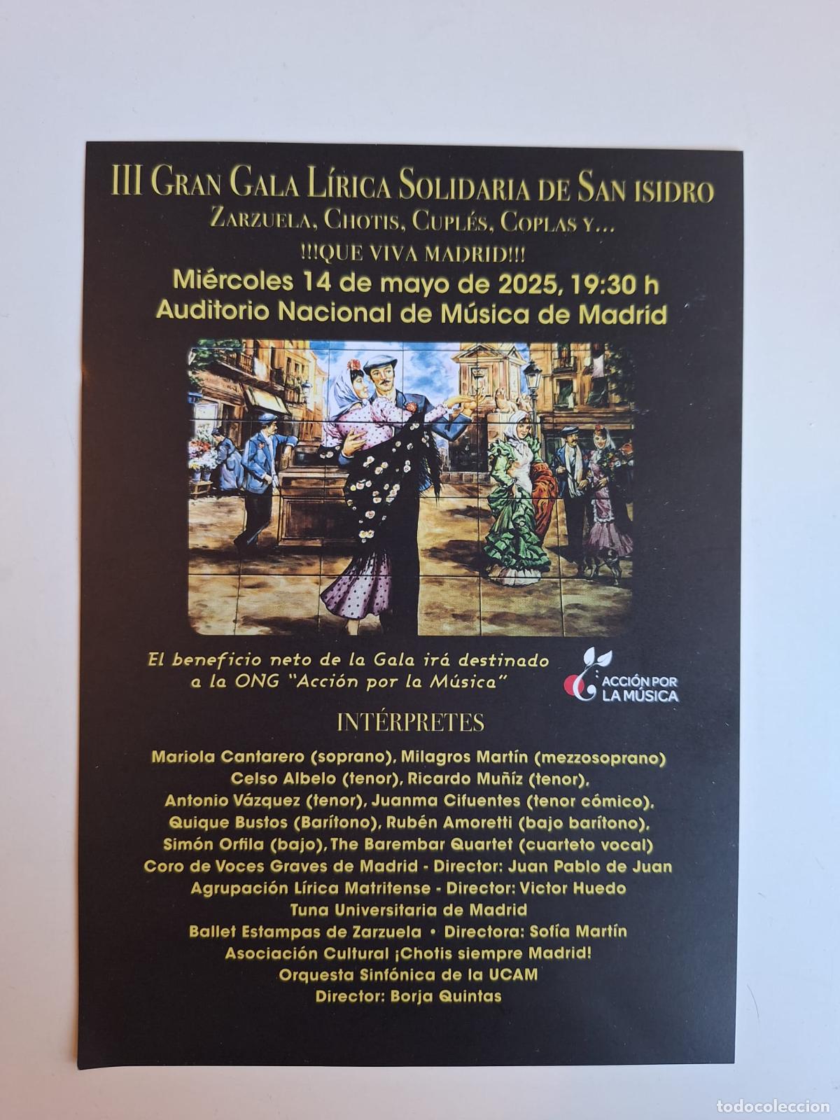 Sammelleidenschaft Papier: Hoja volandera III Gran Gala L&iacute;rica Solidaria San Isidro Que viva Madrid 2024 Zarzuela Auditorio Nac