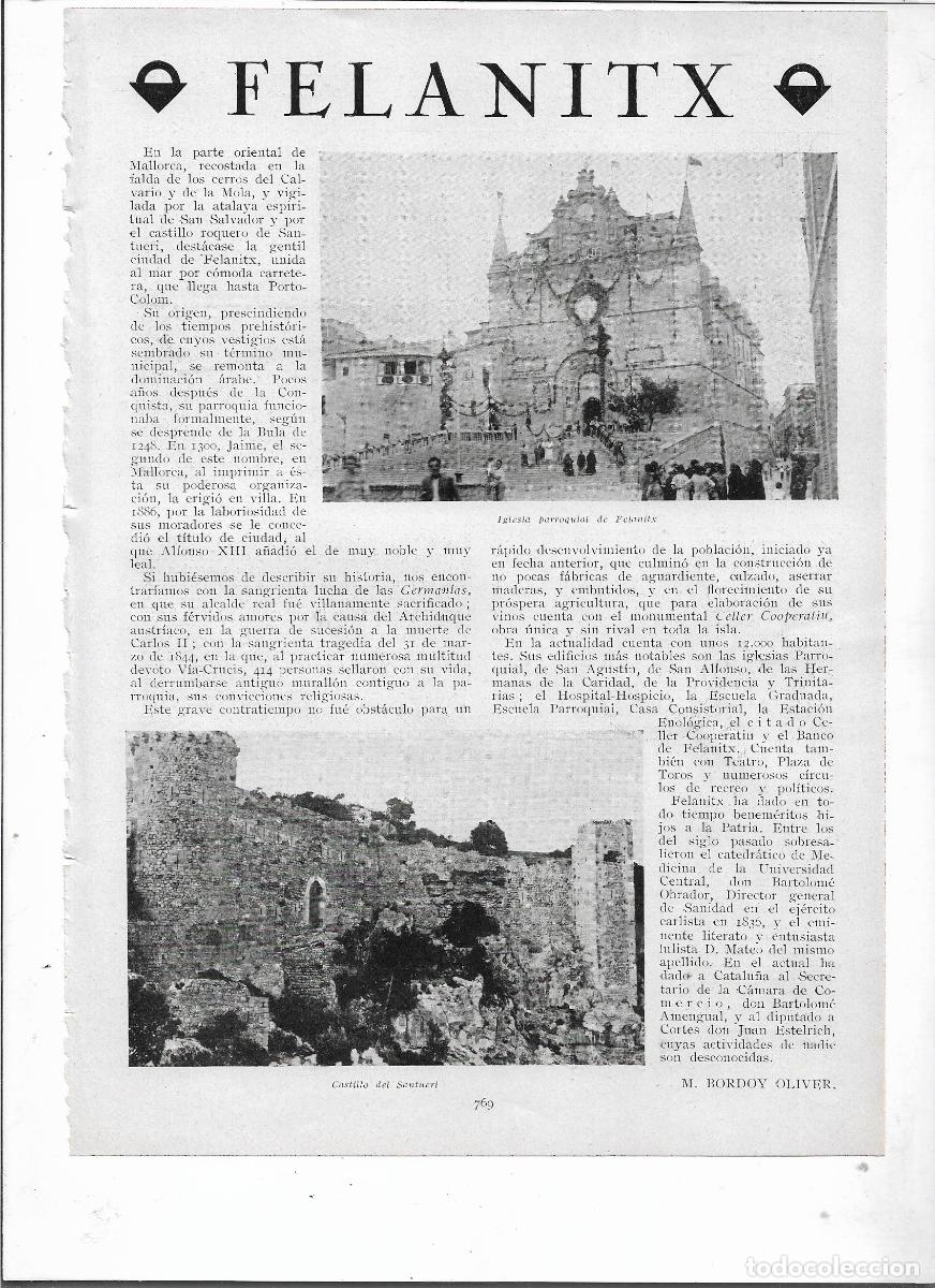 Collectionnisme: A&Ntilde;O 1935 RECORTE PRENSA MALLORCA FELANTIX IGLESIA PARROQUIAL CASTILLO DEL SANTUERI