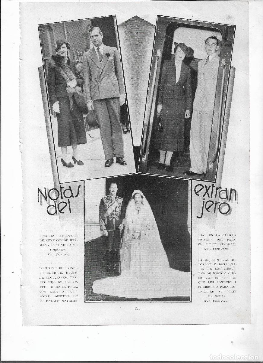Coleccionismo: A&Ntilde;O 1935 RECORTE PRENSA JUAN DE BORBON MARIA DE LAS MERCEDES EN EL TREN VIAJE DE NOVIOS