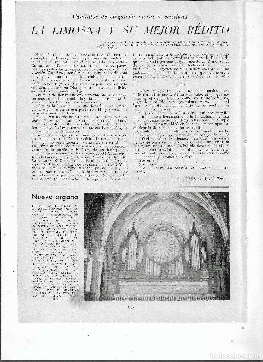 Coleccionismo: A&Ntilde;O 1935 RECORTE PRENSA NUEVO ORGANO BCNA IGLESIA NUESTRA SE&Ntilde;ORA SAGRADO CORAZON OBRA JUAN DOURTE