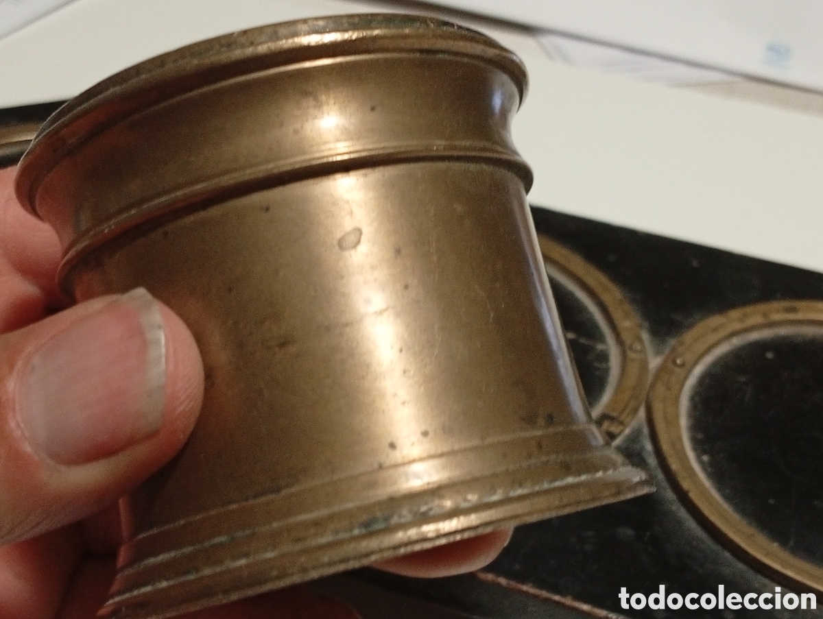 Coleccionismo: Tintero soporte de madera y una pieza bronce - Foto 3