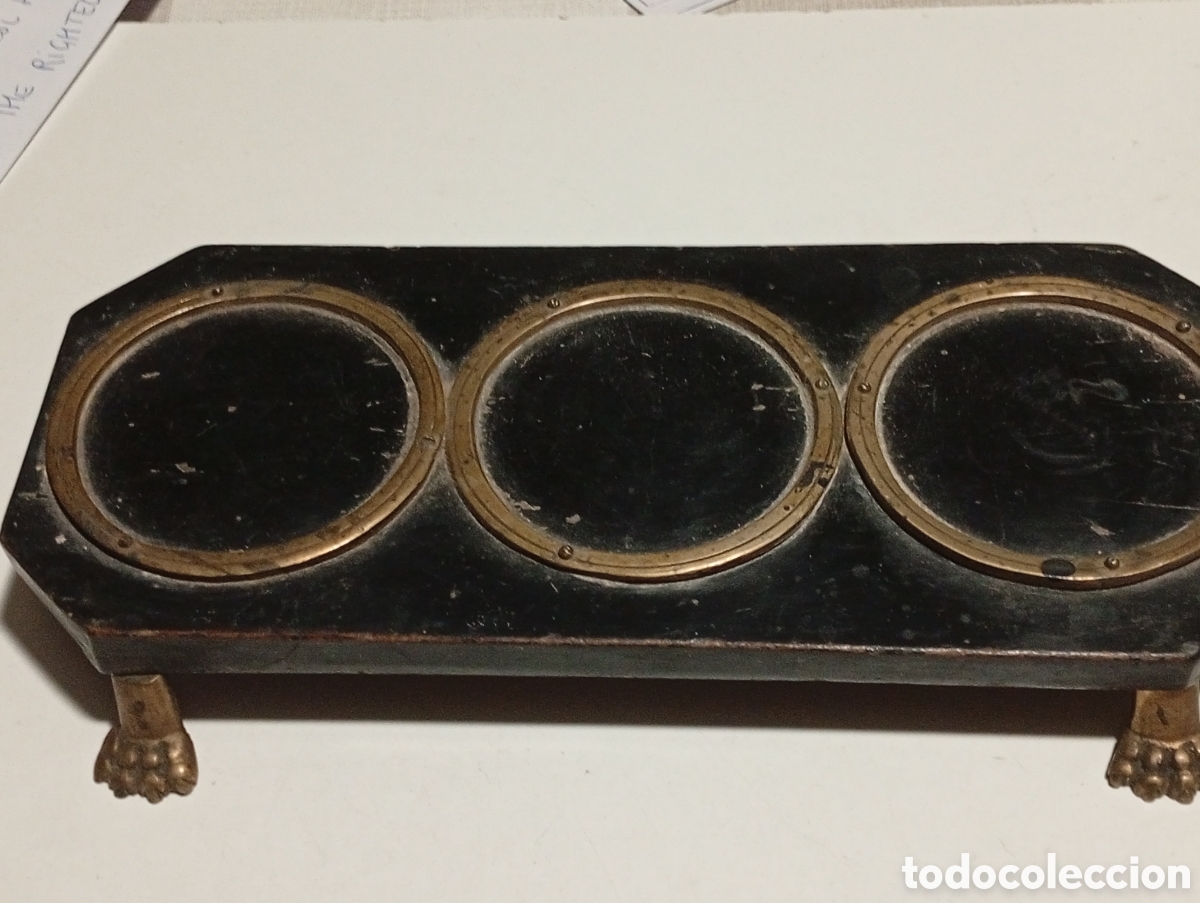 Coleccionismo: Tintero soporte de madera y una pieza bronce - Foto 5