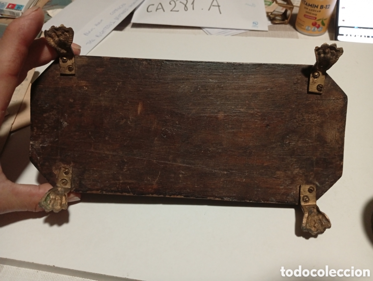 Coleccionismo: Tintero soporte de madera y una pieza bronce - Foto 6