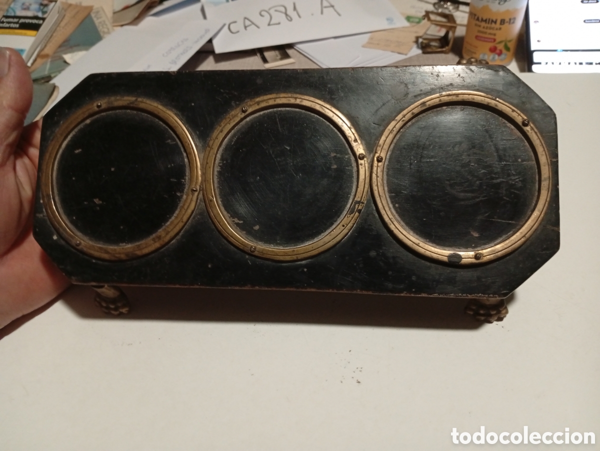 Coleccionismo: Tintero soporte de madera y una pieza bronce - Foto 7