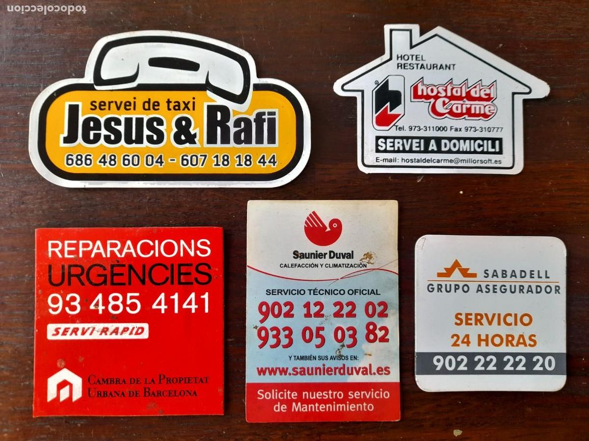 Coleccionismo: lote 5 imanes de nevera con publicidad de servicios varios, Taxi, hostal, reparaciones urgentes etc
