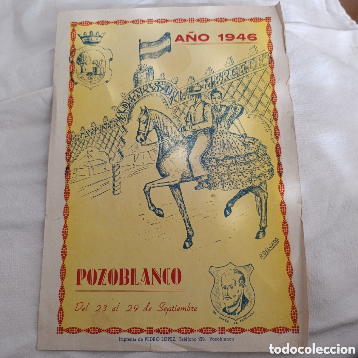 Coleccionismo: POZOBLANCO,PROGRAMA FIESTAS DE SEPTIEMBRE 1946 - NUESTRA SE&Ntilde;ORA DE LAS MERCEDES,DIBUJO DE R.DELGAD