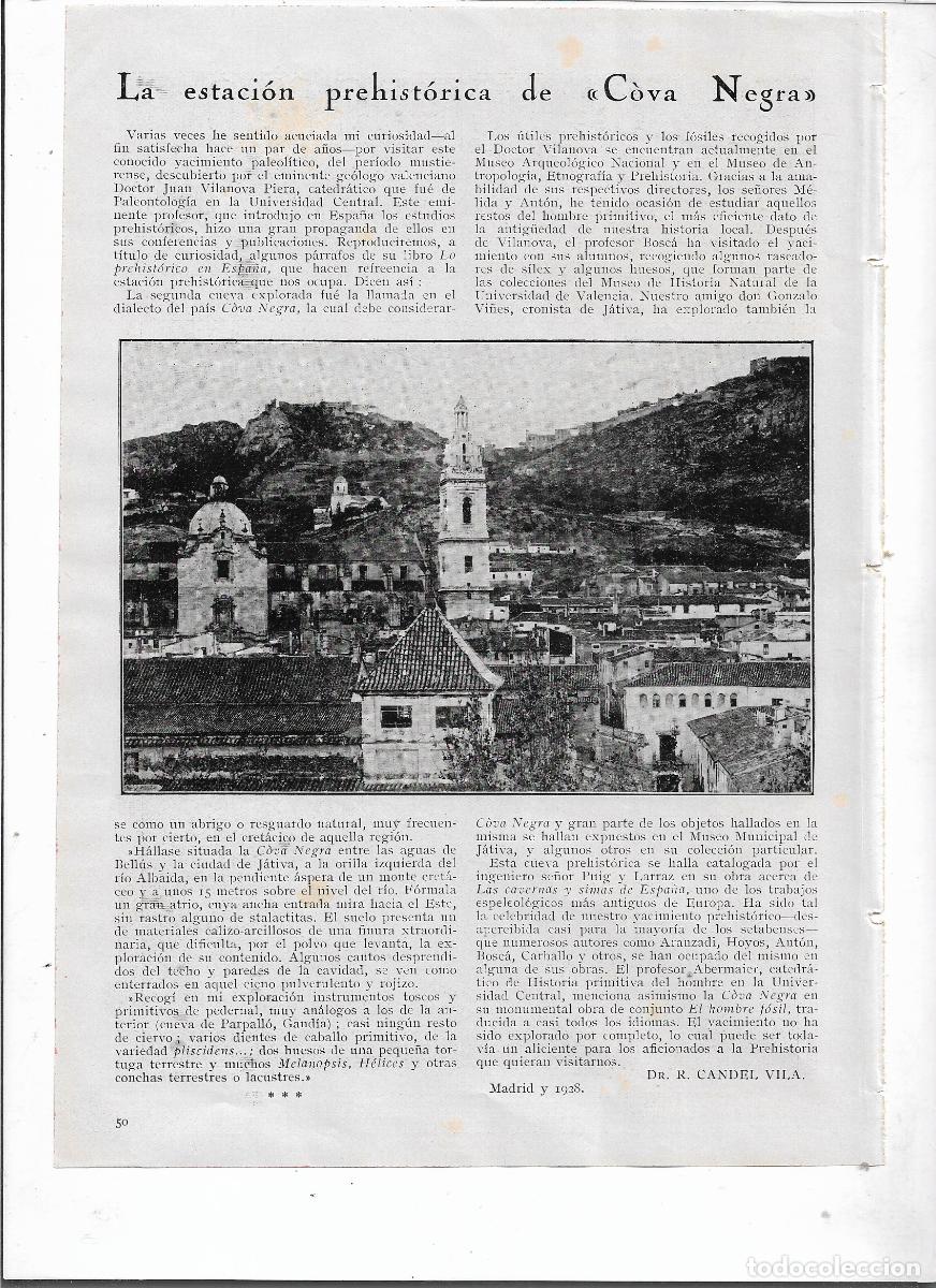 Coleccionismo: A&Ntilde;O 1928 RECORTE PRENSA LA COVA NEGRA YACIMIENTO PREHISTORICO JATIVA XATIVA VALENCIA