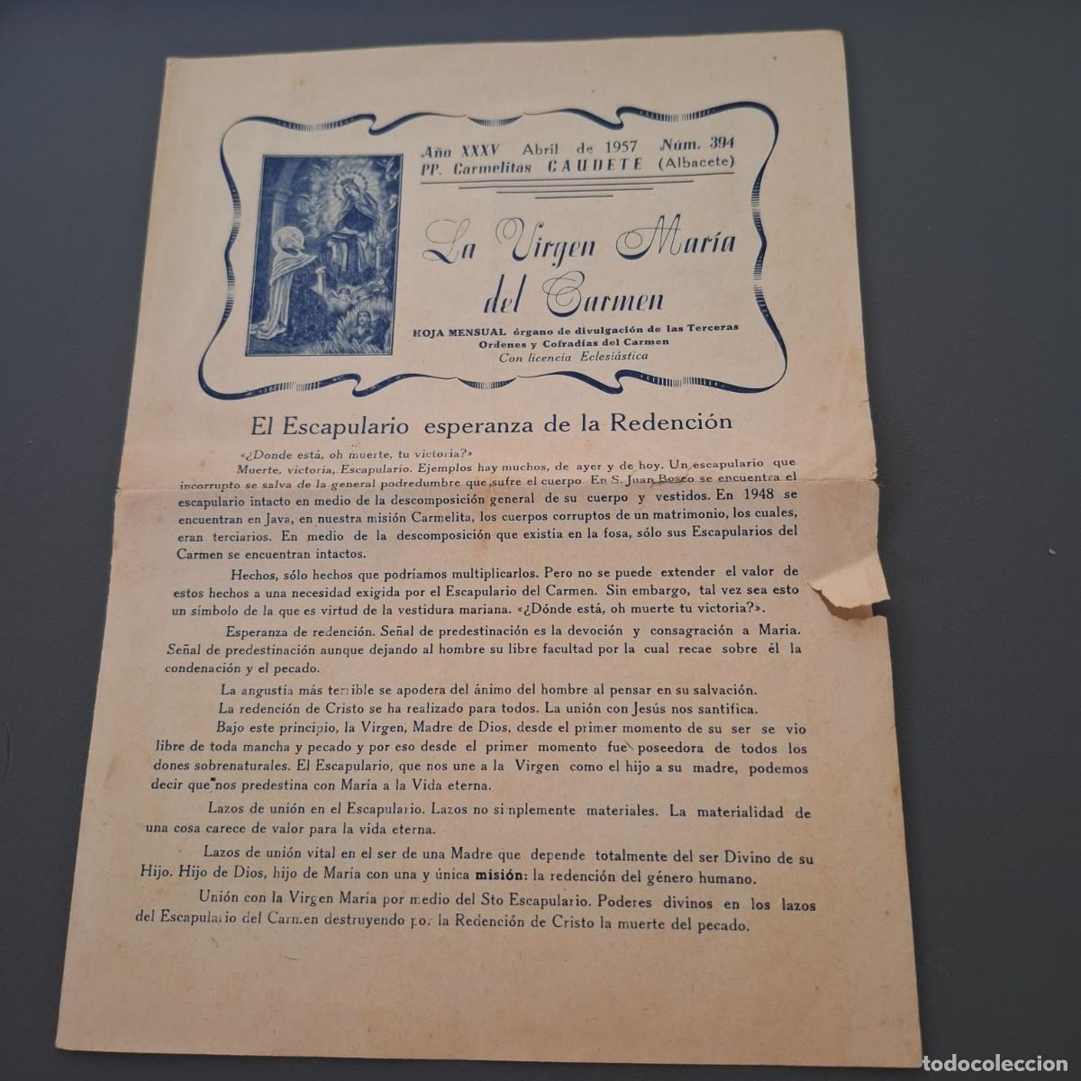 Coleccionismo: La Virgen Maria del Carmen - Caudete - 1957