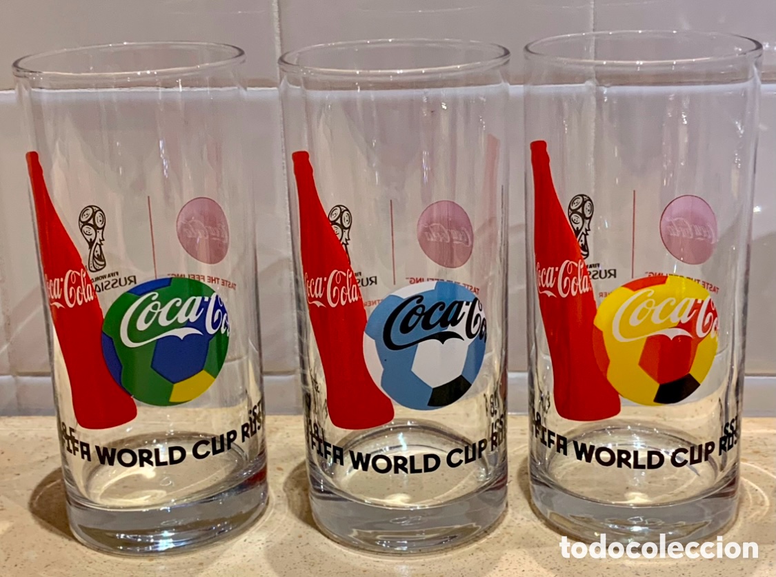Coleccionismo: Vasos de cristal(5). Mundial de Rusia. Publicidad COCA COLA. 2018.