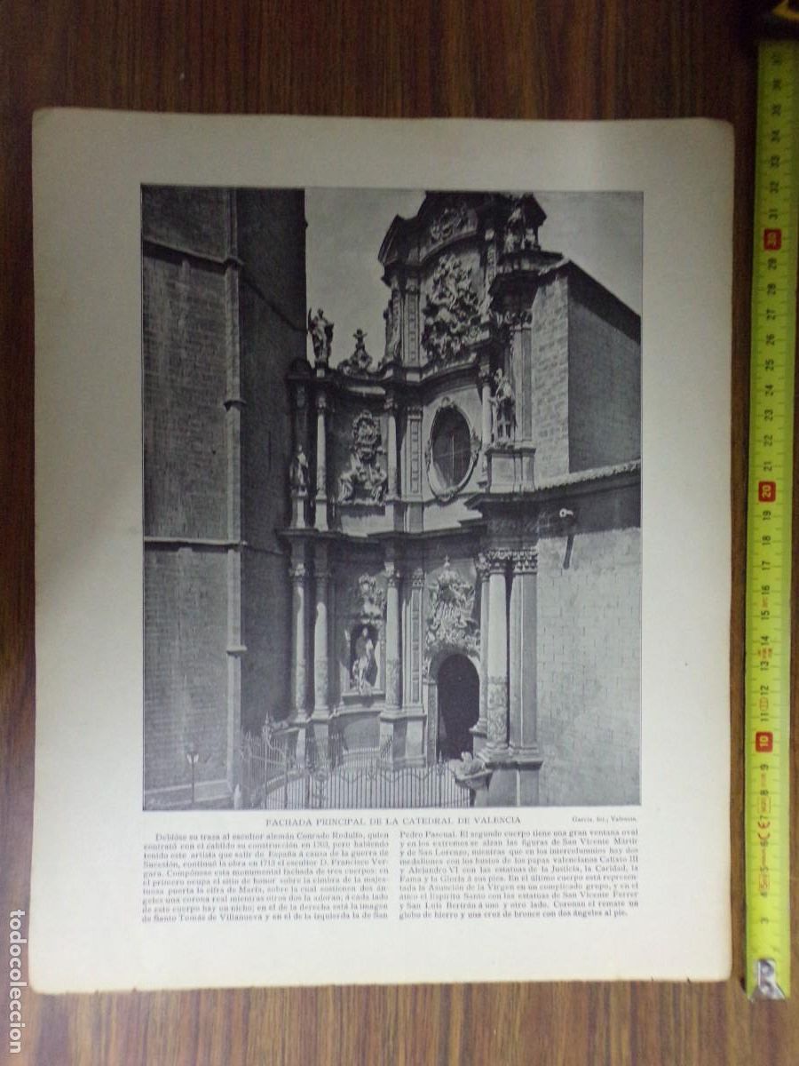 Collezionismo: lamina antigua a dos caras. fachada catedral de valencia / puerta de serranos en valencia