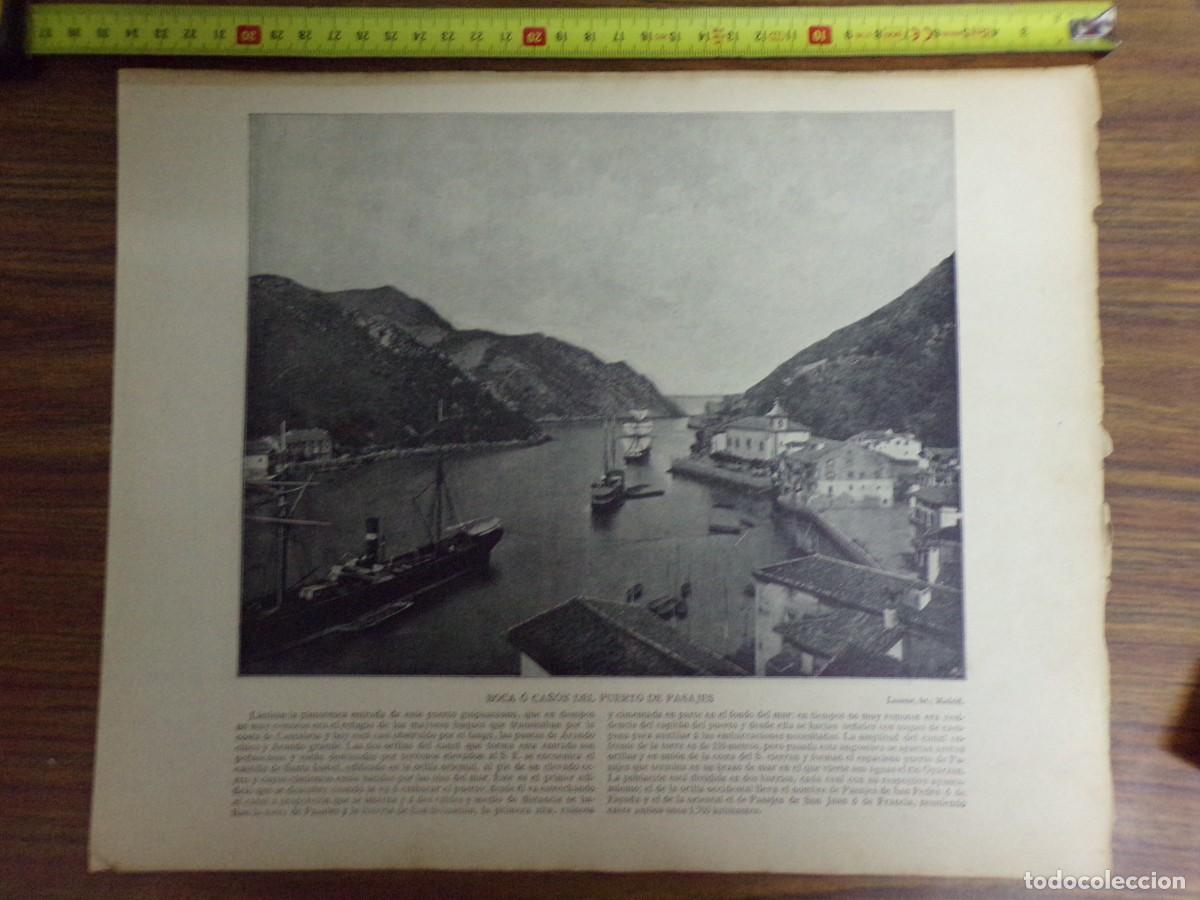 Coleccionismo: lamina antigua dos caras. ca&ntilde;&oacute;n del puerto, pasajes/ vista madrid/ bastidores de caballer&iacute;a