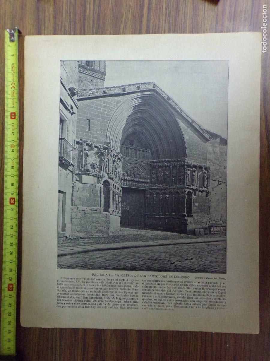Coleccionismo: lamina antigua dos caras. fachada iglesia san bartolom&eacute;, logro&ntilde;o/ iglesia san tiorso, sahag&uacute;n, le&oacute;n