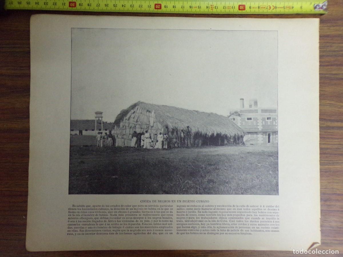 Coleccionismo: lamina antigua dos caras. castillo de la caba&ntilde;a, habana/ choza de negros, ingenio cubano