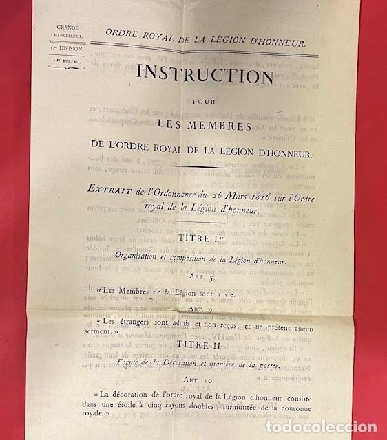Coleccionismo: ORDRE ROYAL DE LA LEGION D'HONNEUR, INSTRUCTION, PARIS 1822 VICOMTE DE SAINTMARS